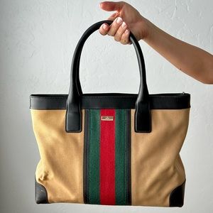 Gucci Vintage Canvas Web Tote Bag